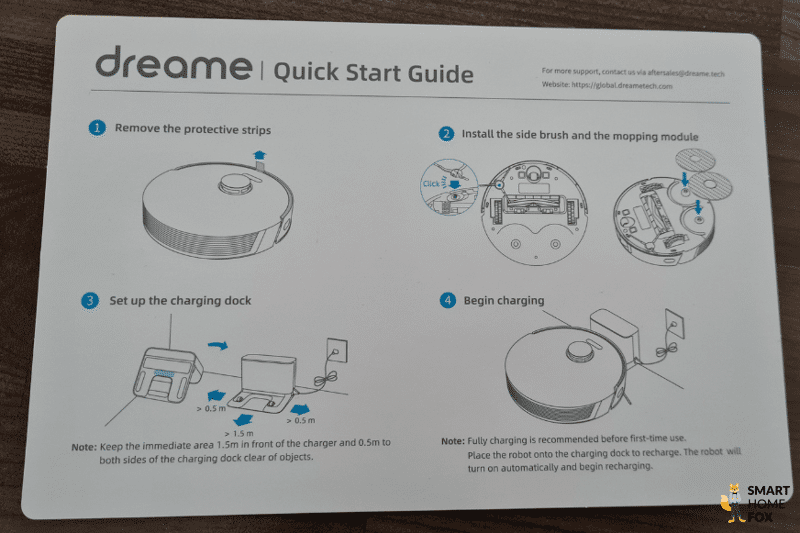 Die Vorderseite des Quick Start Guides des Dreame L10s Pro ist zu sehen.